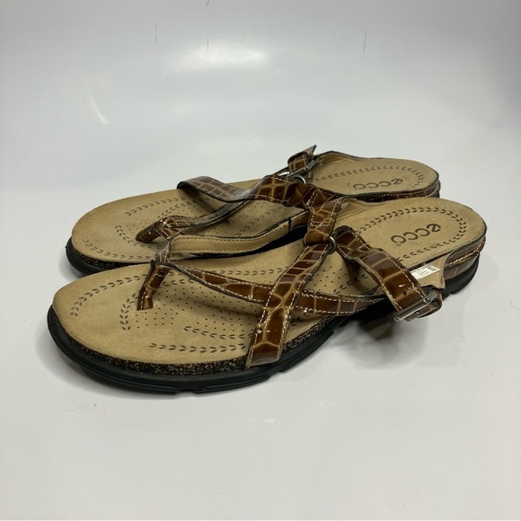 Ecco brown croc print slip on sandals size 39 - Picture 3 of 7